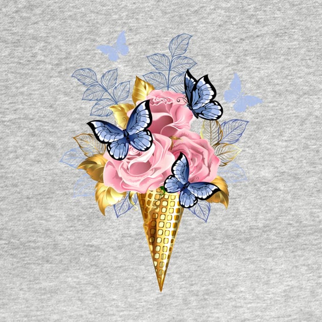 Waffle Cone with Pink Roses by Blackmoon9